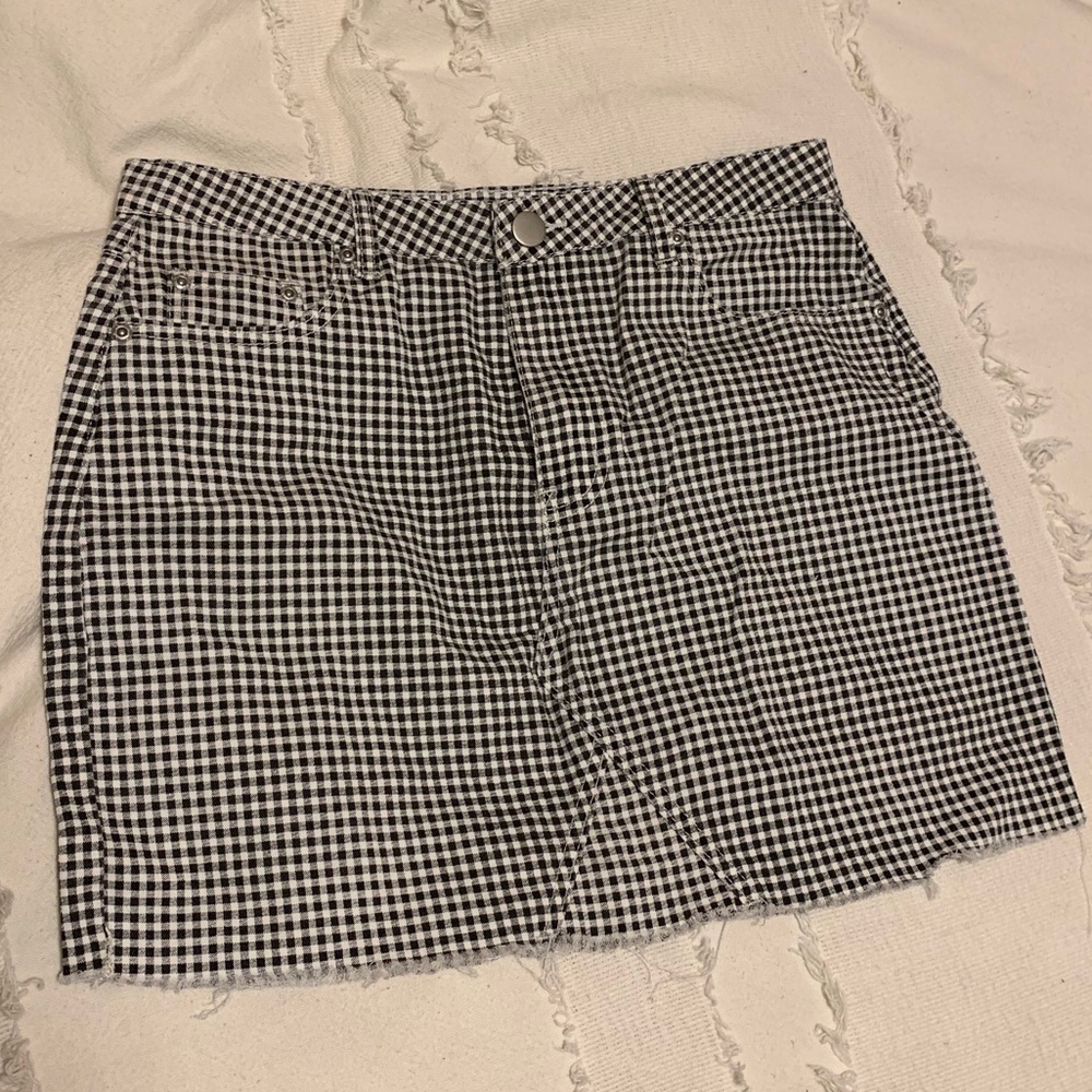 checkered denim skirt